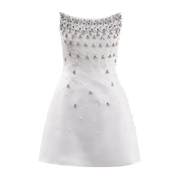NWT Embellished Crystal Pearl Bridal Mini Dress - Picture 3 of 6